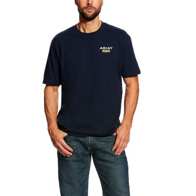 Ariat Rebar Cotton Strong - T Shirts Donkerblauw Heren - 20711-119